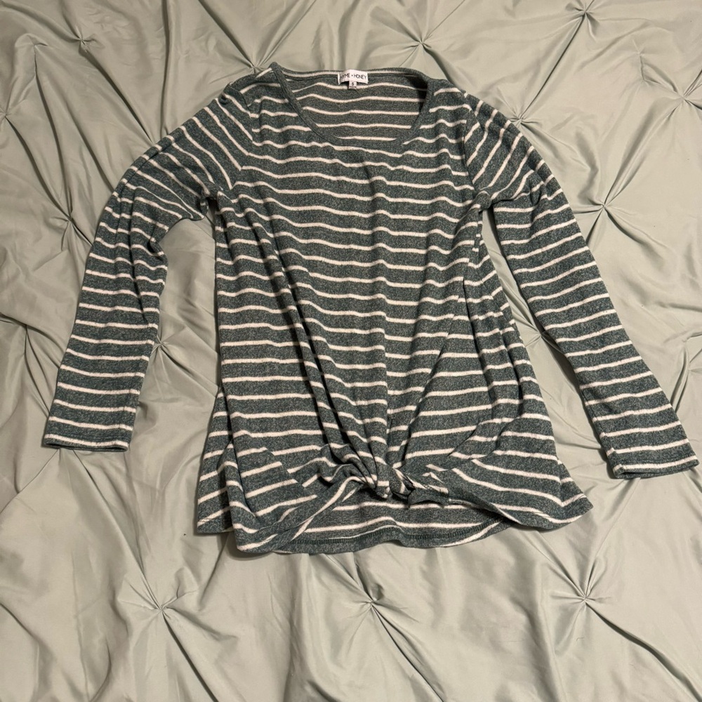 Striped Long Sleeve Top - Green and White